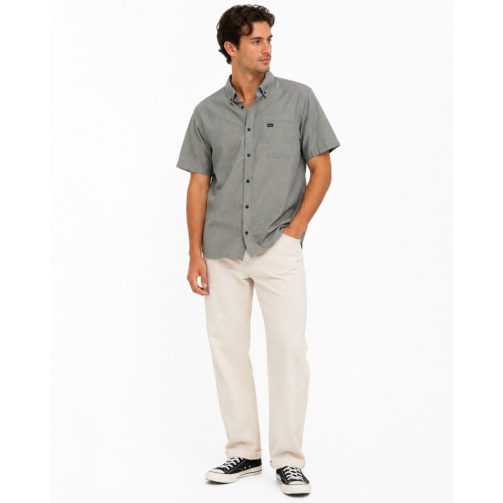 RVCA Men's Short Sleeve Button Up Shirt‎ Gray Size Large Textured Oxford Casual